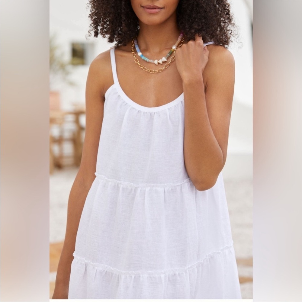 Eberjey Dress Kesia Maxi Tiered Linen in White - Picture 3 of 6
